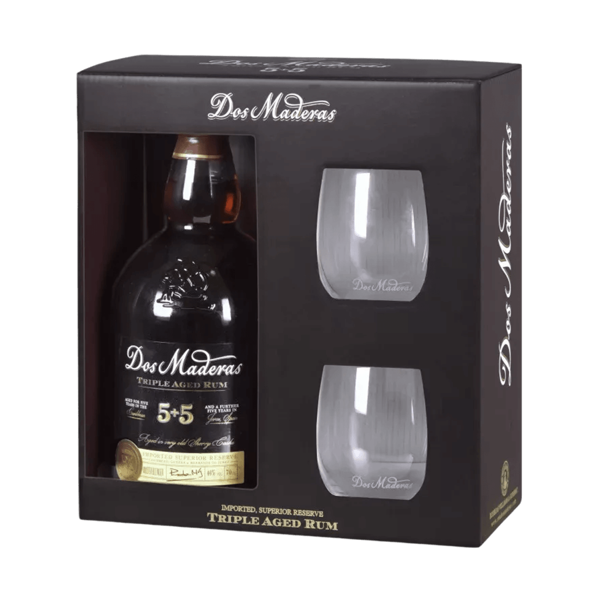 Dos Maderas PX 5+5 Years Rum Díszdobozban, 2 Pohárral - Reserva