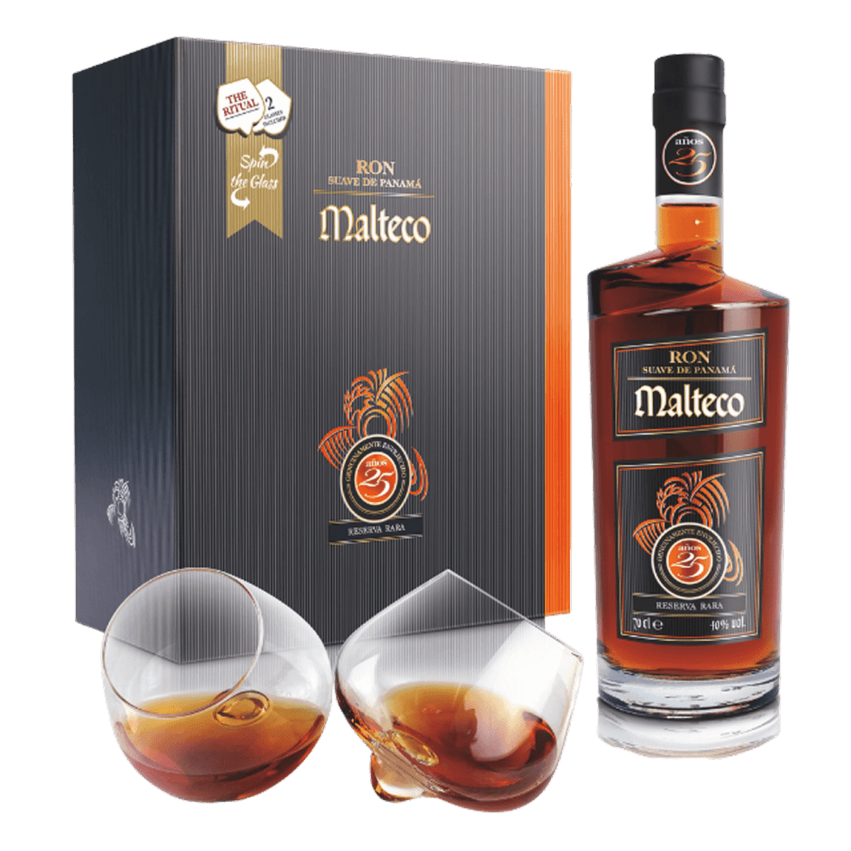 Malteco 25 Years Reserva Rara Rum Díszdobozban, 2 Pohárral - Reserva